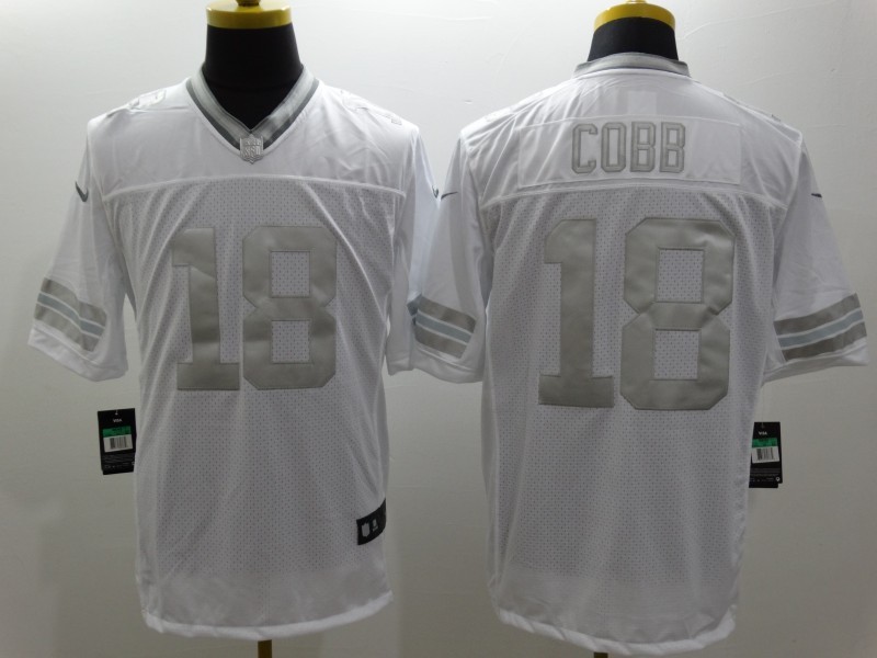 Nike Green Bay Packers 18# Cobb Platinum White Mens NFL Limited Jerseys 