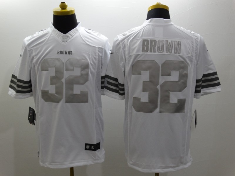 Nike Cleveland Browns 32# Brown Platinum White Mens NFL Limited Jerseys 