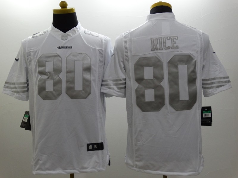 Nike San Francisco 49ers 80# Rice Platinum White Mens NFL Limited Jerseys 