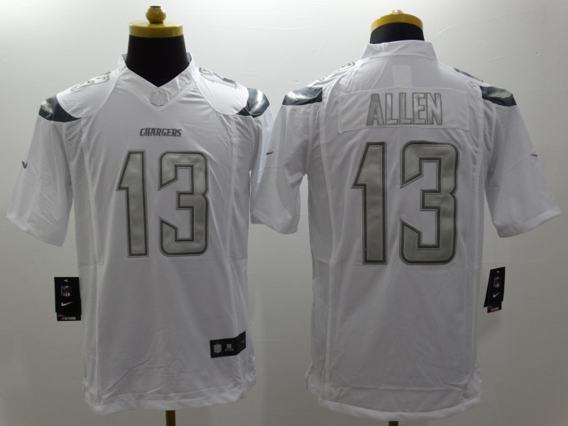 Nike San Diego Charger #13 Allen Platinum White Mens NFL Limited Jerseys 