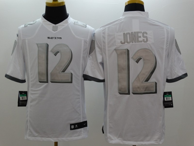 Nike Baltimore Ravens 12# Jones Platinum White Mens NFL Limited Jerseys 