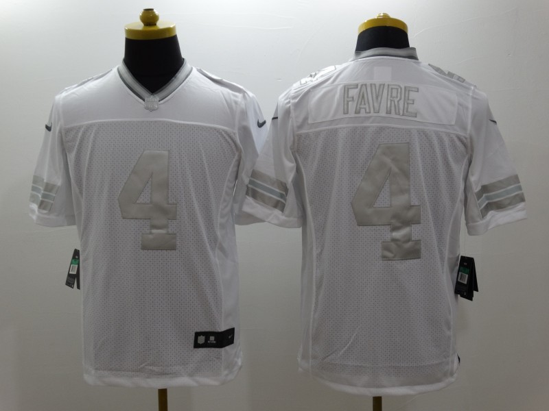 Nike Green Bay Packers 4# Favre Platinum White Mens NFL Limited Jerseys 