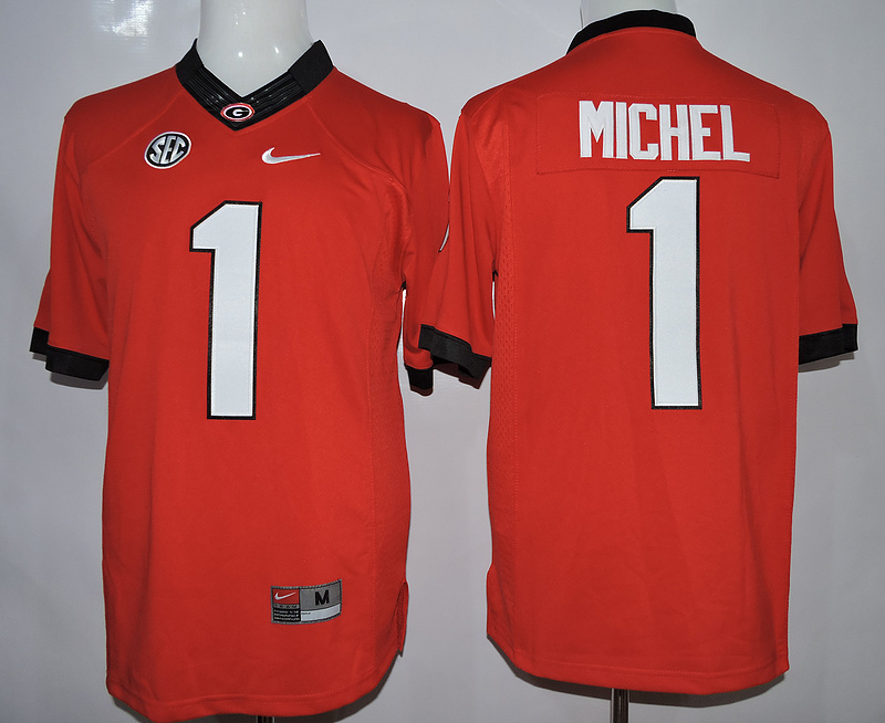NCAA Georgia Bulldogs #1 Sony Michel Red Limited Stitched Jersey