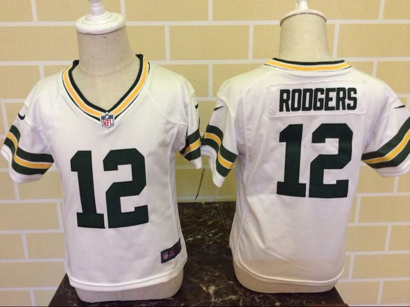 Nike Green Bay Packers #12 Rodgers White Kids Jersey 2-5T