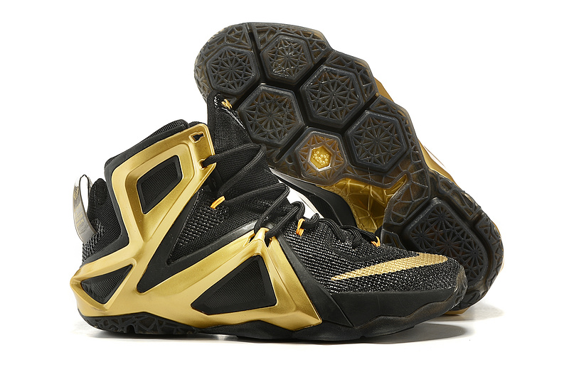 Nike LeBron James Basketball 12 Shoes 8011 Golden Black