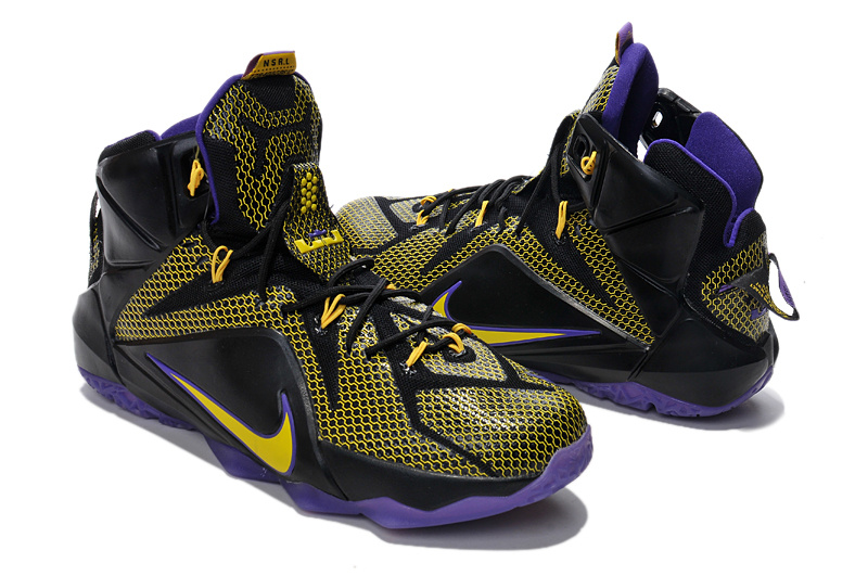Nike LeBron James Basketball 12 Shoes Black Purple Gold