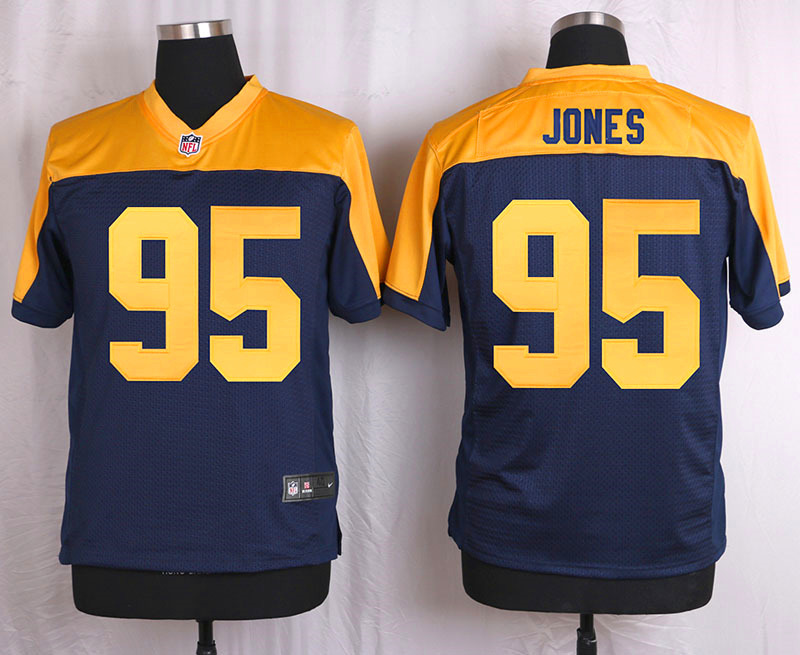 Nike Green Bay Packers #95 Jones Yellow Blue Elite Jersey