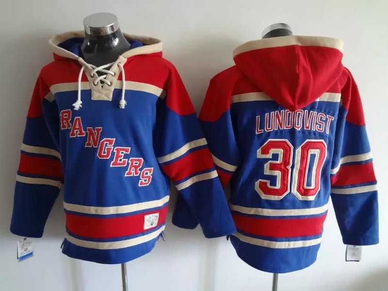 NHL New York Rangers #30 Lundqvist Blue Red Hoodie