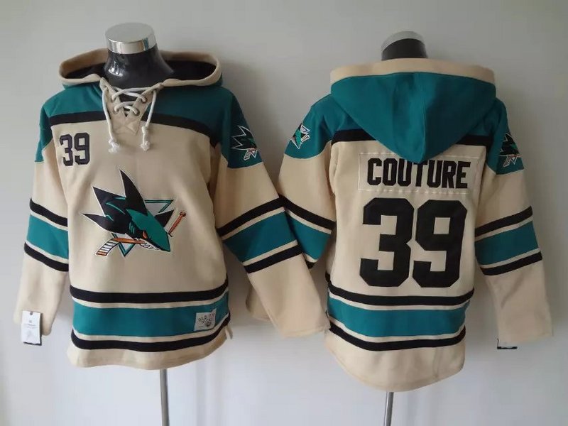 NHL San Jose sharks #39 Couture Blue Cream Hoodie