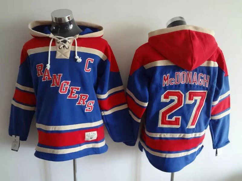 NHL New York Rangers #27 McDonagh Blue Red Hoodie