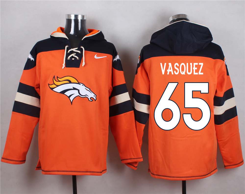NFL Denver Broncos #65 Vasouez Orange Hoodie