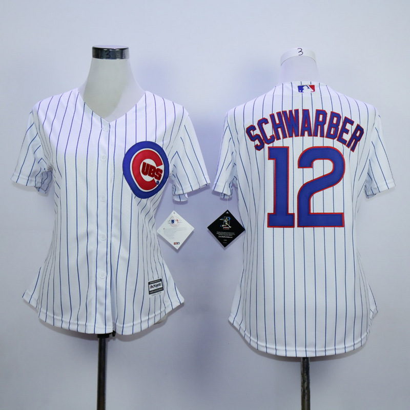 Womens MLB Chicago Cubs #12 Schwarber White Jersey