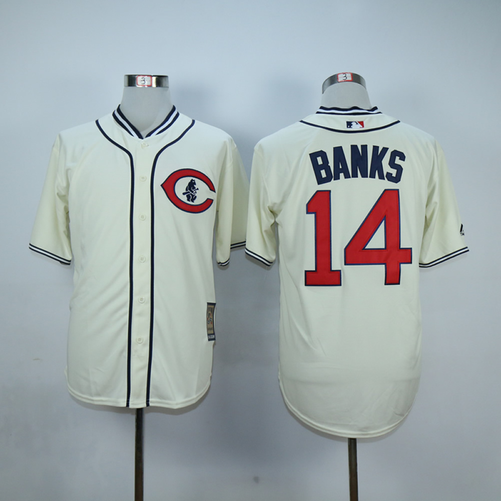 MLB Chicago Cubs #14 Banks Cream Jersey