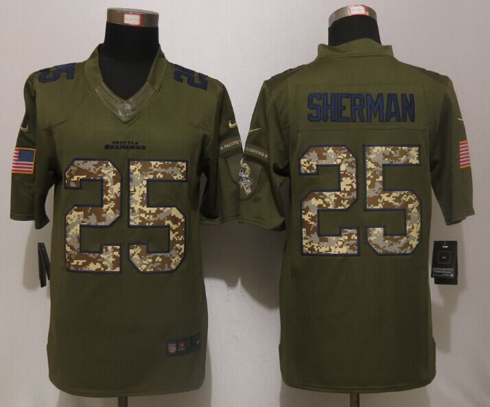 New Nike Seattle Seahawks 25 Sherman Green Salute To Service Limited Jersey