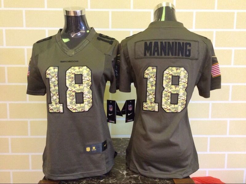 Womens NFL Denver Broncos #18 Mannings Salute for Service Green Jersey