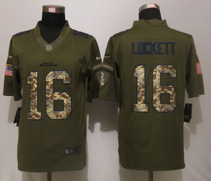 New Nike Seattle Seahawks 16 Lockett Green Salute To Service Limited Jersey