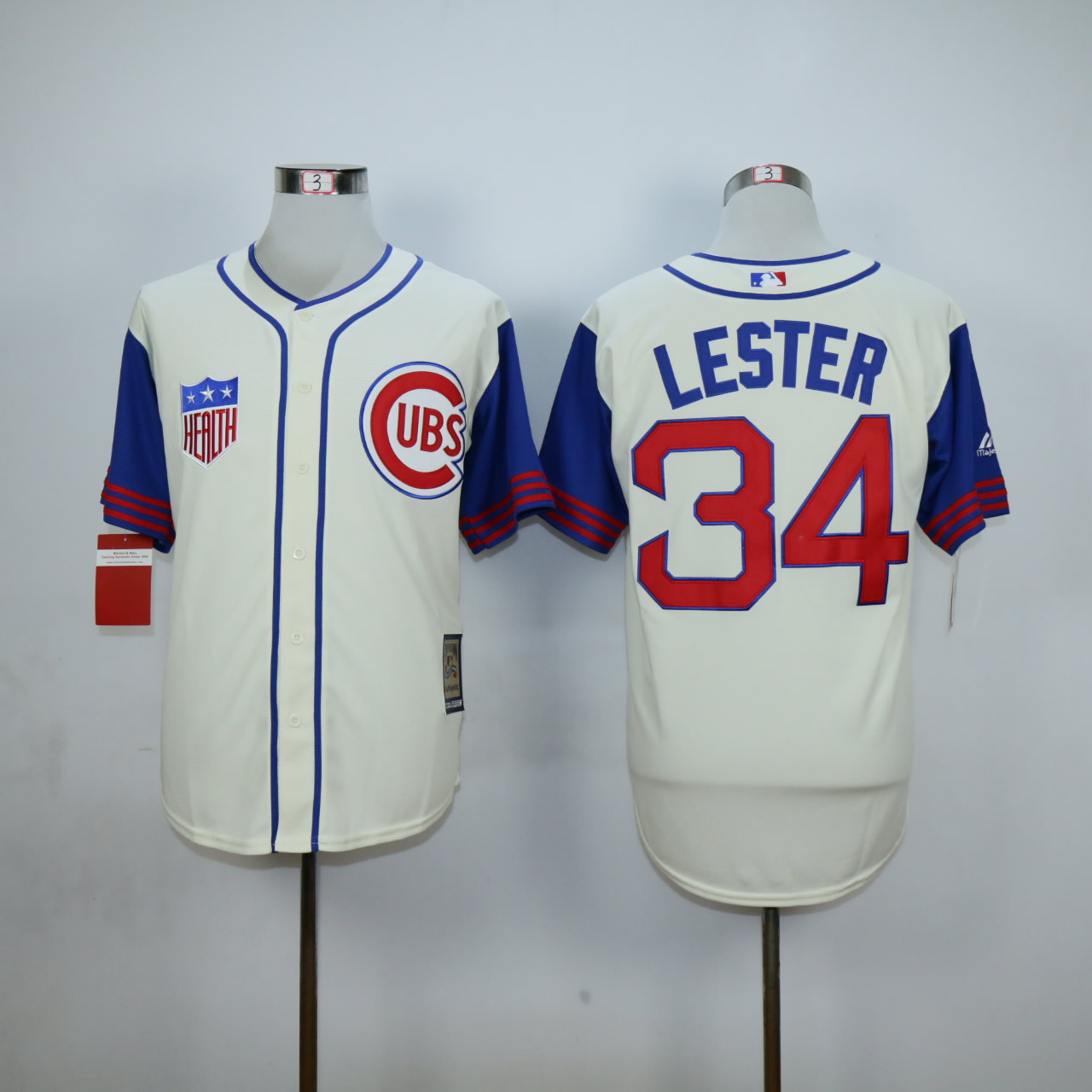 MLB Chicago Cubs #34 Lester Cream Blue Jersey