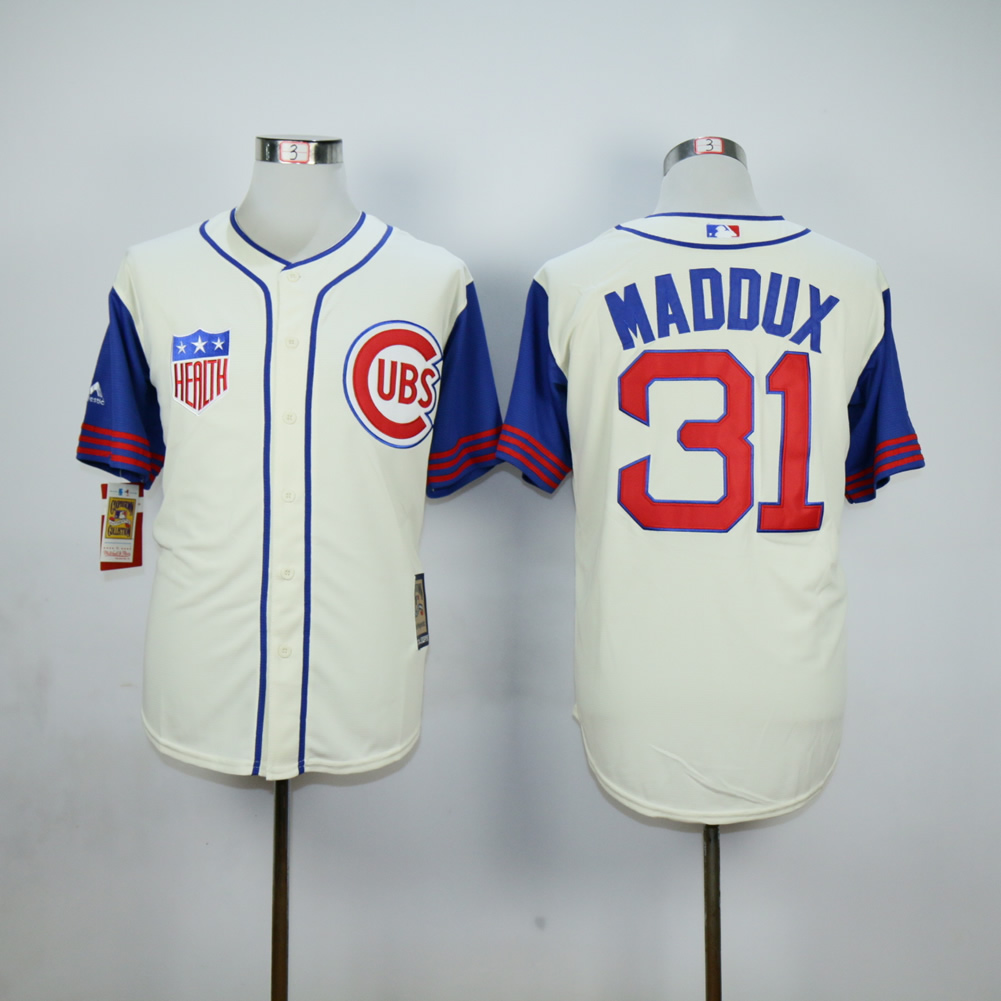 MLB Chicago Cubs #31 Maddux Cream Blue Jersey