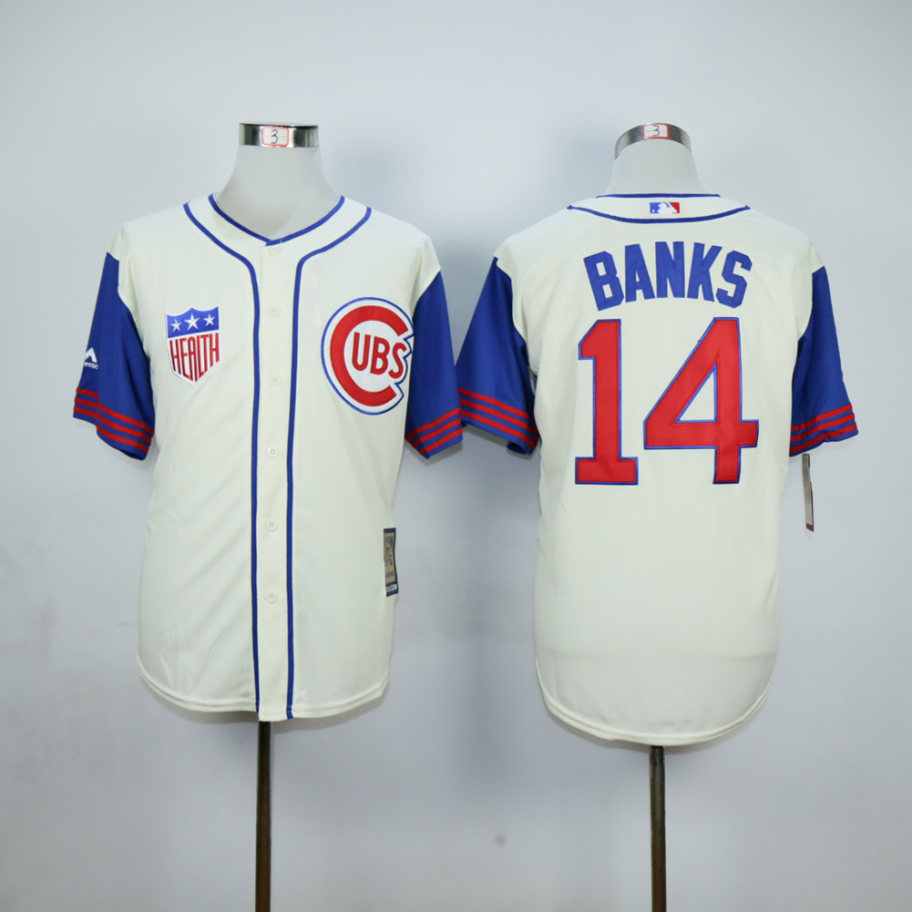 MLB Chicago Cubs #14 Banks Cream Blue Jersey