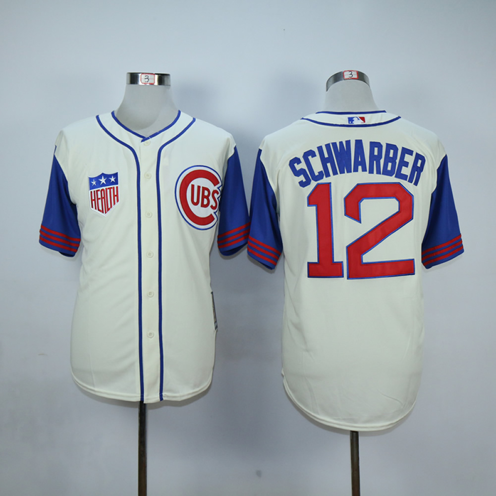 MLB Chicago Cubs #12 Schwarber Cream Blue Jersey