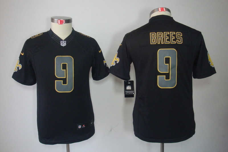 Kidss New Orleans Saints #9 Brees Impact Limited Black Jersey