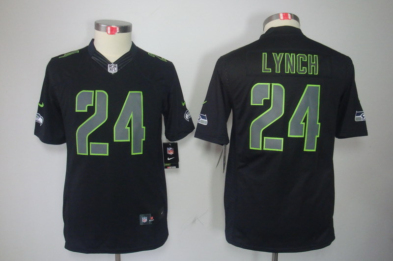 Kidss Seattle Seahawks #24 Lynch Impact Limited Black Jersey