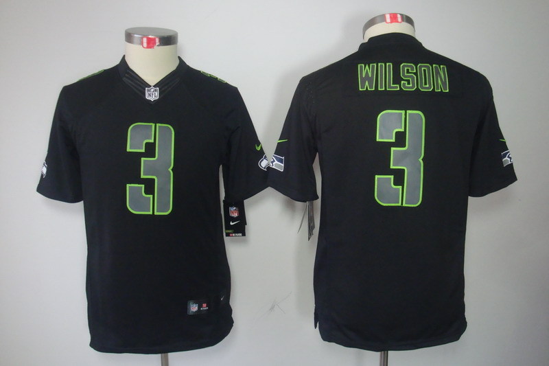 Kidss Seattle Seahawks #3 Wilson Impact Limited Black Jersey