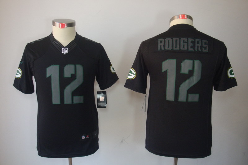 Kidss Green Bay Packers #12 Rodgers Impact Limited Black Jersey