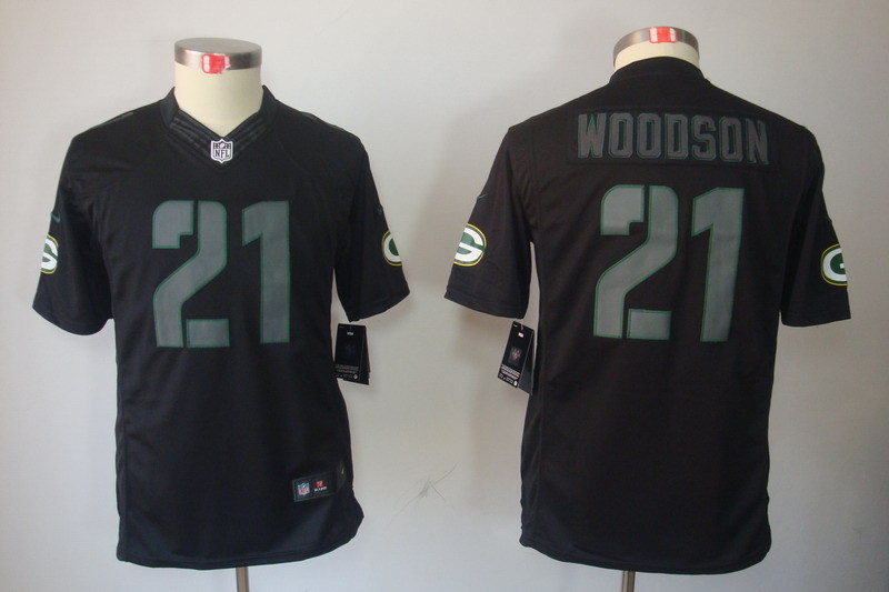 Kidss Green Bay Packers #21 Woddson Impact Limited Black Jersey