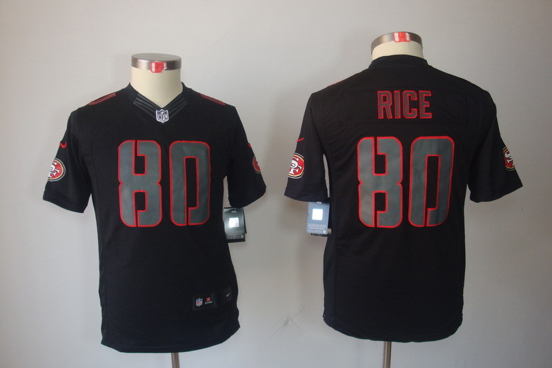 Kidss San Francisco 49ers #80 Rice Impact Limited Black Jersey
