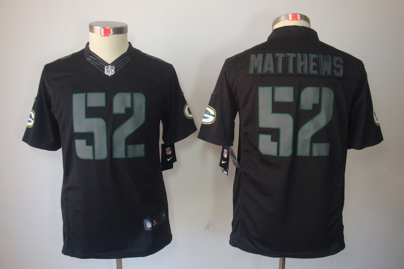 Kidss Green Bay Packers #52 Matthews Impact Limited Black Jersey