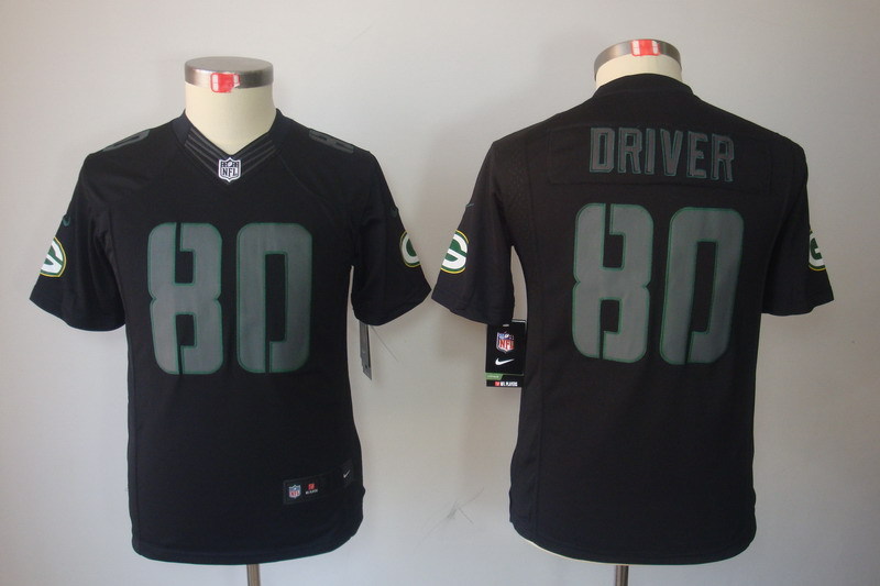 Kidss Green Bay Packers #80 Driver Impact Limited Black Jersey