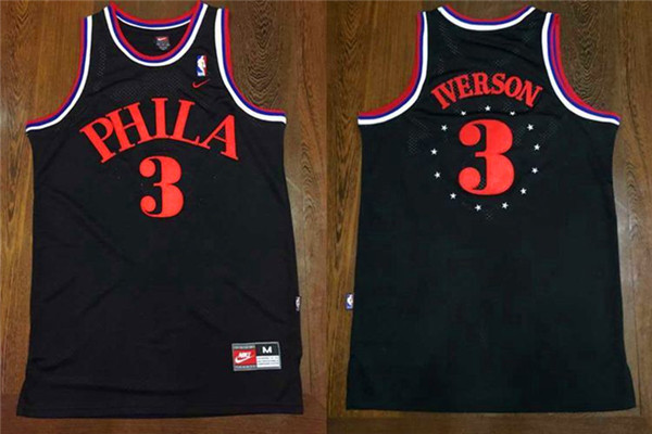 NBA Philadelphia 76ers Iverson #3 Iverson Black Throwback Jersey
