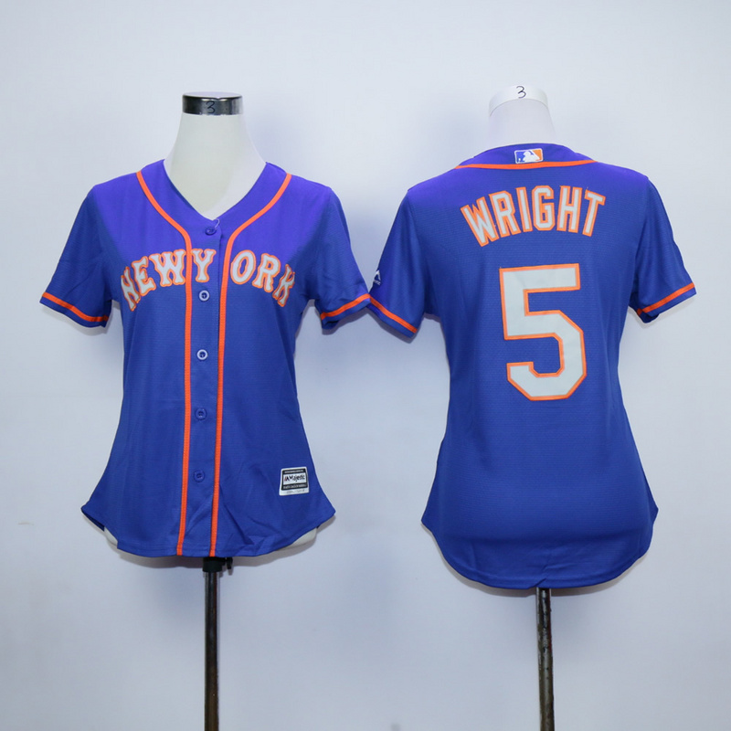 Women MLB New York Mets #5 Wright Blue Jersey