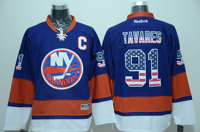 NHL New York Islanders #91 Tavares Blue USA Flag Jersey
