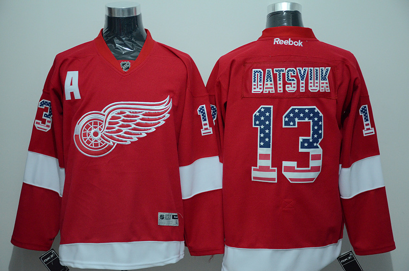NHL Detroit red wings #13 Datsyuk Red USA Flag Jersey
