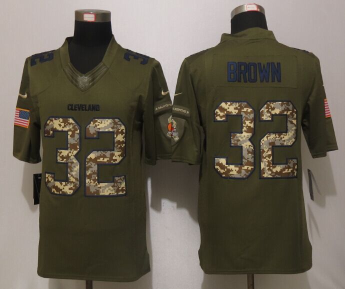 New Nike Cleveland Browns 32 Brown Green Salute To Service Limited Jersey