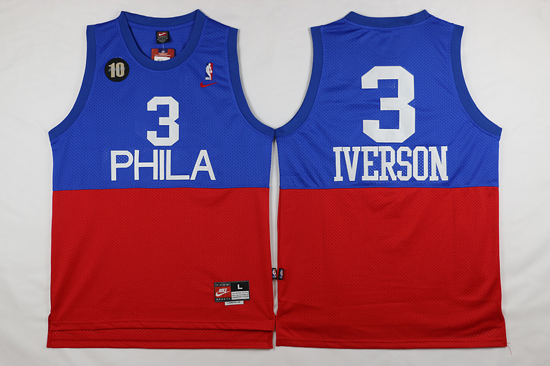 NBA Philadelphia 76ers #3 Iverson Blue Red Jersey