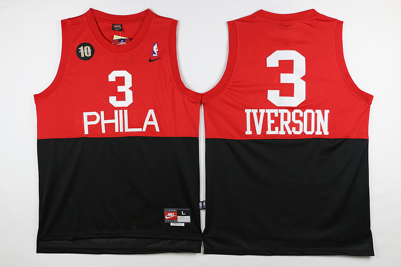 NBA Philadelphia 76ers #3 Iverson Red Black Jersey