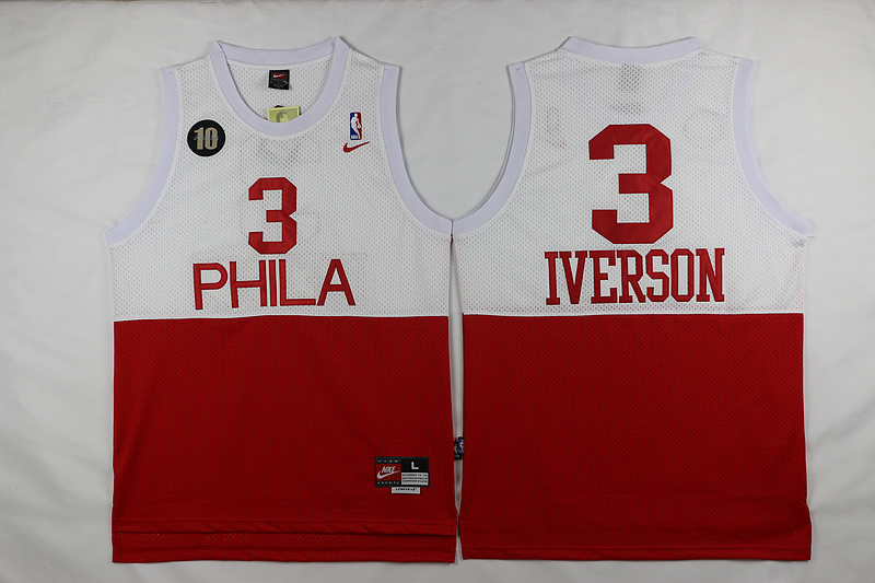 NBA Philadelphia 76ers #3 Iverson White Red Jersey