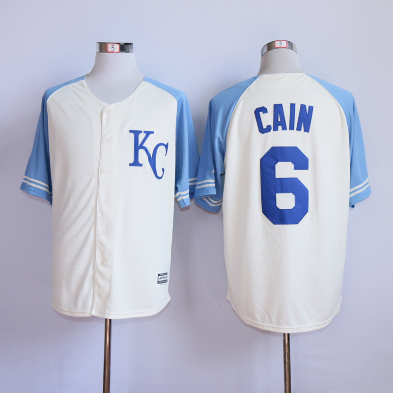 MLB Exclusive Kansas City Royals #6 Cain White Vintage Jersey