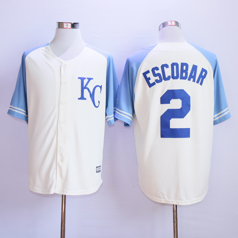 MLB Exclusive Kansas City Royals #2 Escobar White Vintage Jersey 