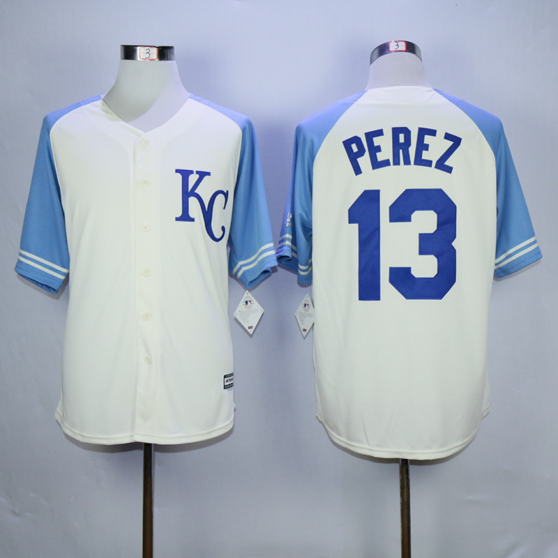MLB Exclusive Kansas City Royals #13 Perez White Vintage Jersey 