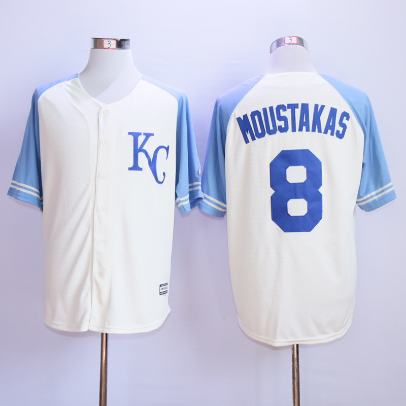 MLB Exclusive Kansas City Royals #8 Moustakas White Vintage Jersey