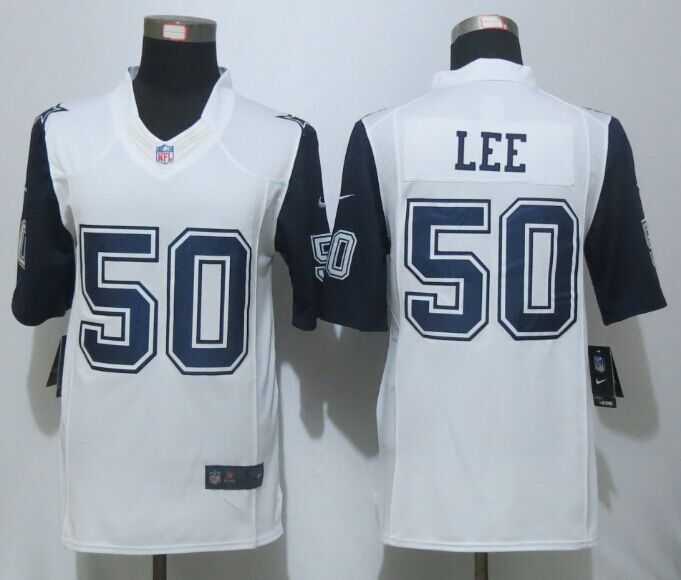 New Nike Dallas Cowboys 50 Lee White Mens Stitched Limited Rush Jersey