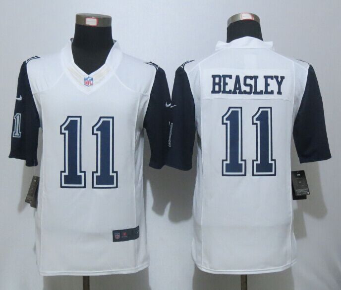 New Nike Dallas Cowboys 11 Beasley White Mens Stitched Limited Rush Jersey  