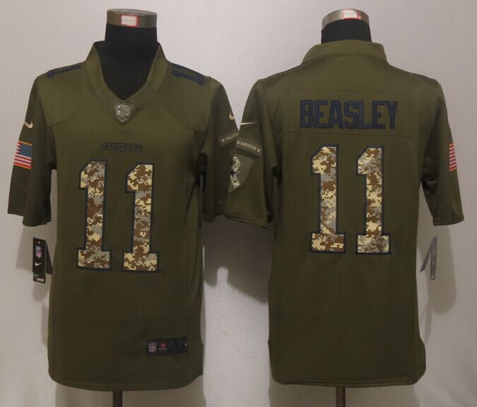 New Nike Dallas Cowboys 11 Beasley Green Salute To Service Limited Jersey