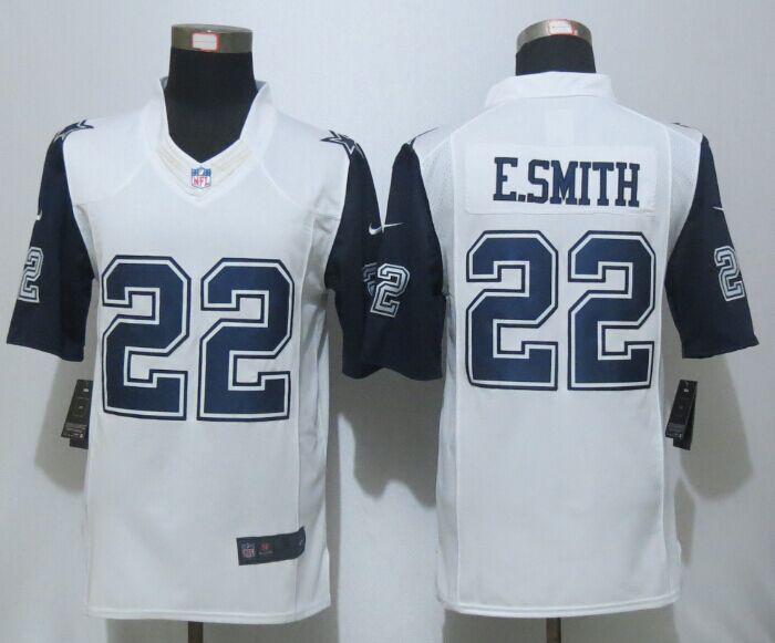 New Nike Dallas Cowboys 22 E.Smith White Mens Stitched Limited Rush Jersey