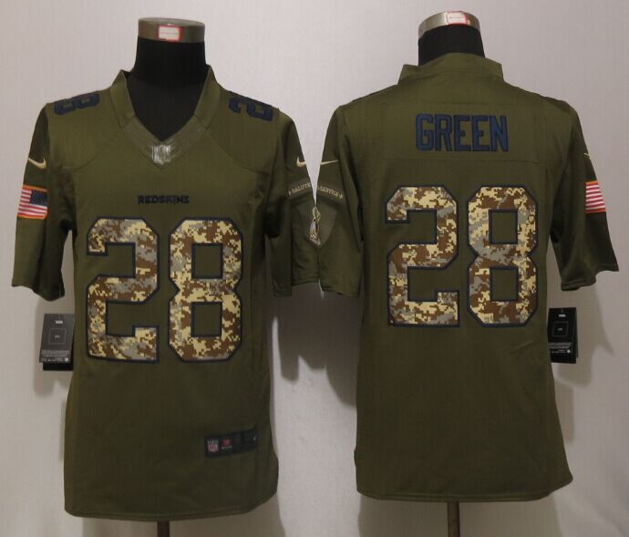 New Nike Washington Redskins 28 Green Green Salute To Service Limited Jersey