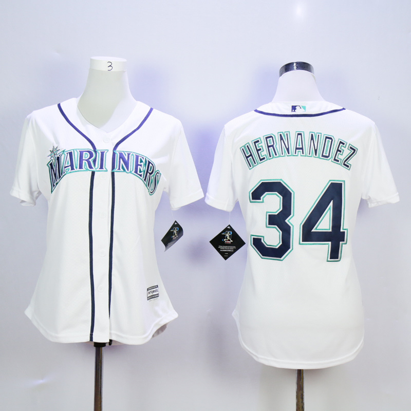 MLB Seattle Mariners #34 Hernandez Women White Jersey